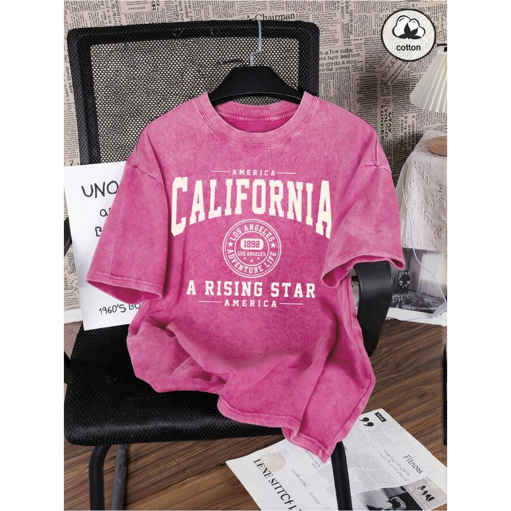 America California Printed Washed T-Shirt Mens Cotton Oversized T Shirt Casual O-Neck Short Sleeve Tops Basic Male Tees