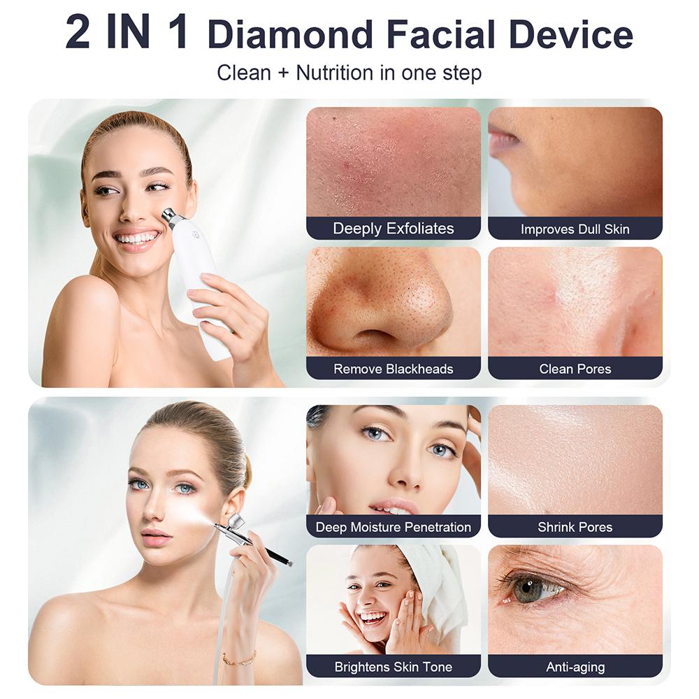 2 In 1 Diamond Microdermabrasion Machine Airbrush Diamond Facial Device Blackhead Removal Skin Peeling Exfoliation Cleaning Tool