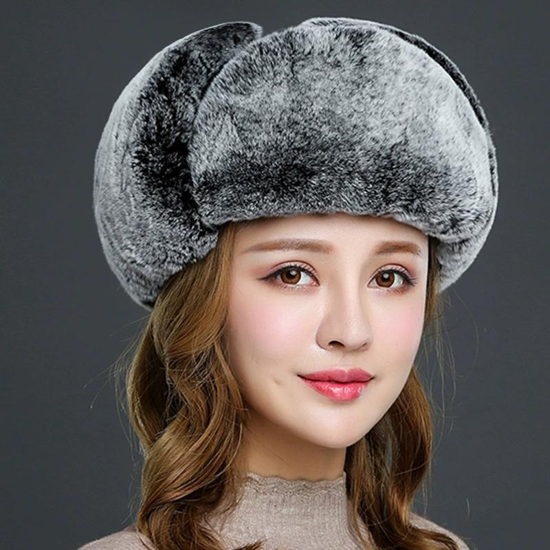 New Rex Rabbit Hair Hat Winter Ladies Fur Lei Feng Hat Korean Version Warm Windproof Mask Ear Protection Northeast Hat Cold Protection