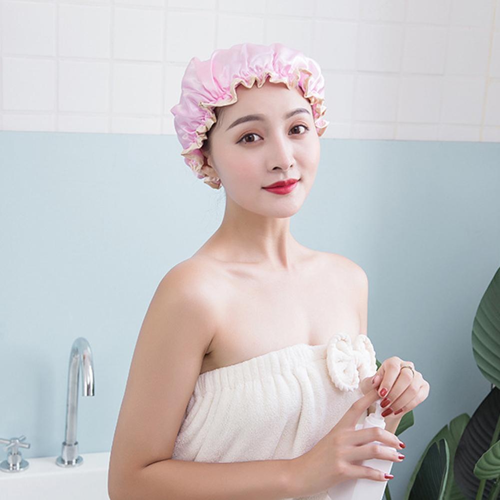 Waterproof Shower Cap Bath Cap Double-layer Shower Cap Household Acssories For Women Women's Cap Bathroom Acssories