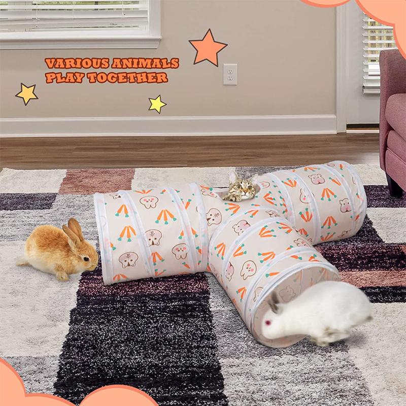 Suede T-shaped Tunnels Tubes Three-channel Foldable Bunny Hideout Pet Supplies Small Animal Tunnel
