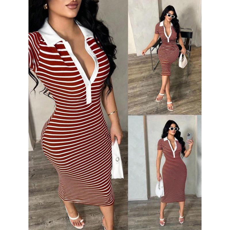 2026 Summer Women's Elegant Striped Button-Down Dress