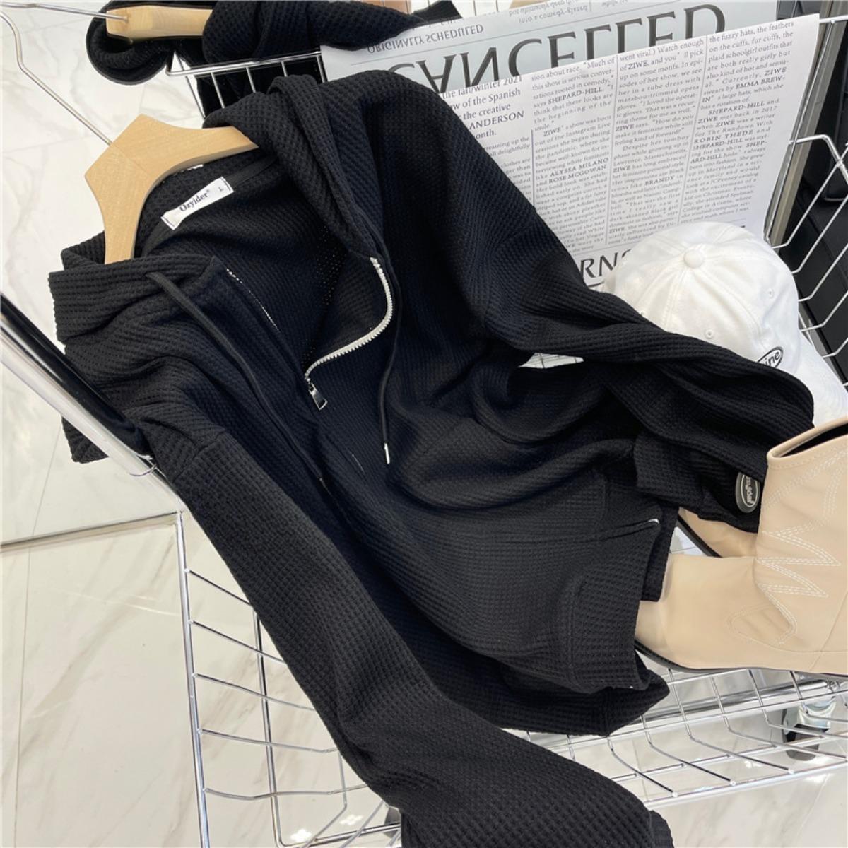 

Женская одежда, Вафля, Худи, Свободный крой, Верхняя одежда, Кардиган на молнии M чёрный