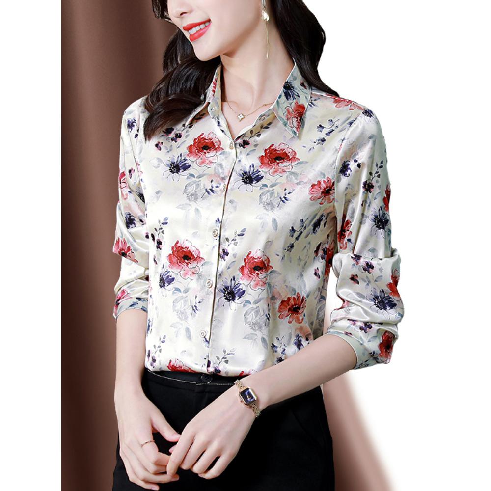 Spring Women's Silk Blouse Fashion Satin Long Sleeve Vintage Women's Tops Elegant Tops OL Ladies Tops Women's Clothes