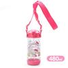Sanrio Children's Water Bottle with Straw, 480ml, Direct Drinking, One-Touch, Lightweight, Plastic, Hello Kitty Design, with Shoulder Strap and Name S