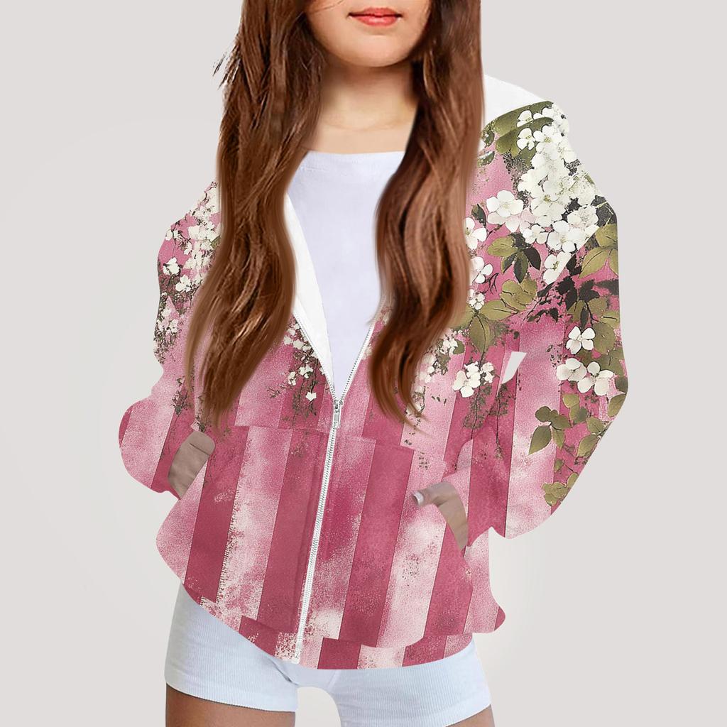 Moda dziecięca Bluza z kapturem z nadrukiem z długim rękawem Dziewczęca kurtka hoodie