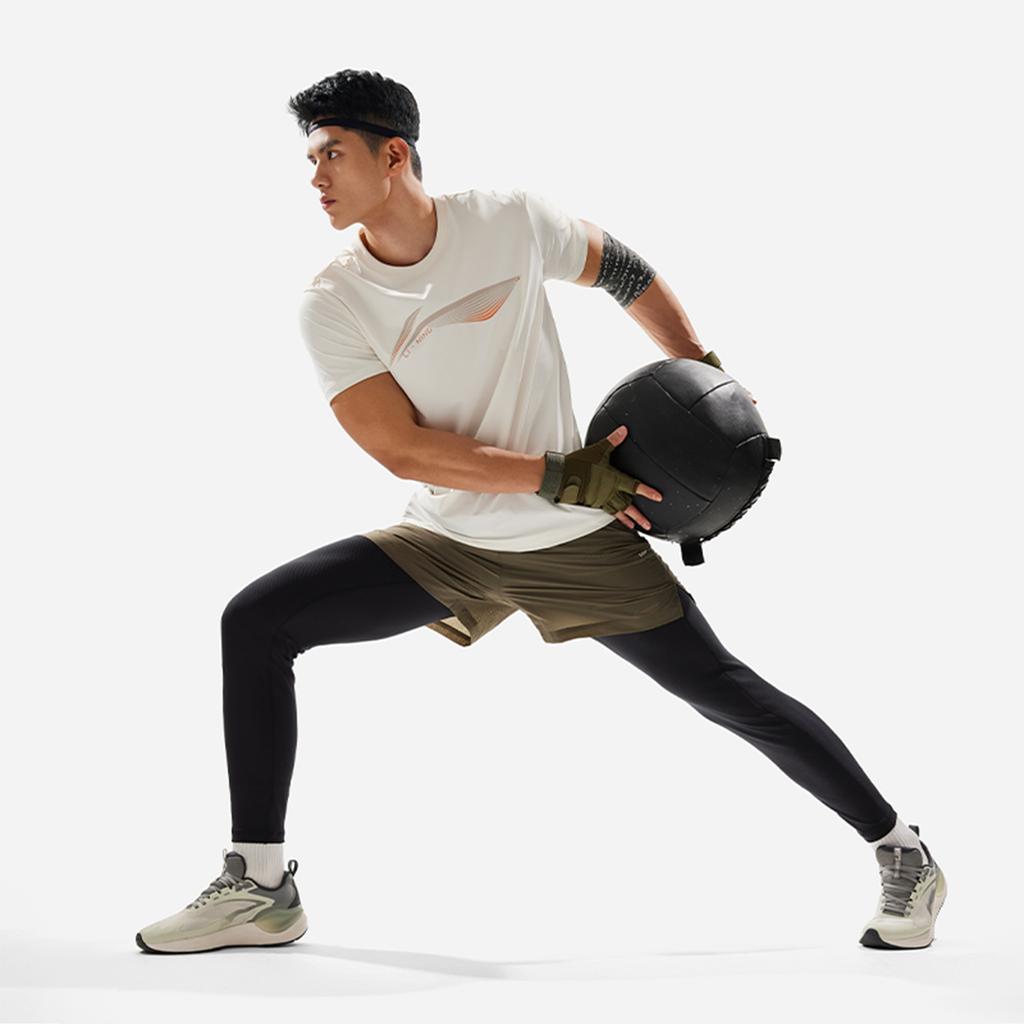 Li-Ning Fitness Series Solid Color Slim Fit Mid Waist Sports Long Pants Men bottoms Black AULU075-1