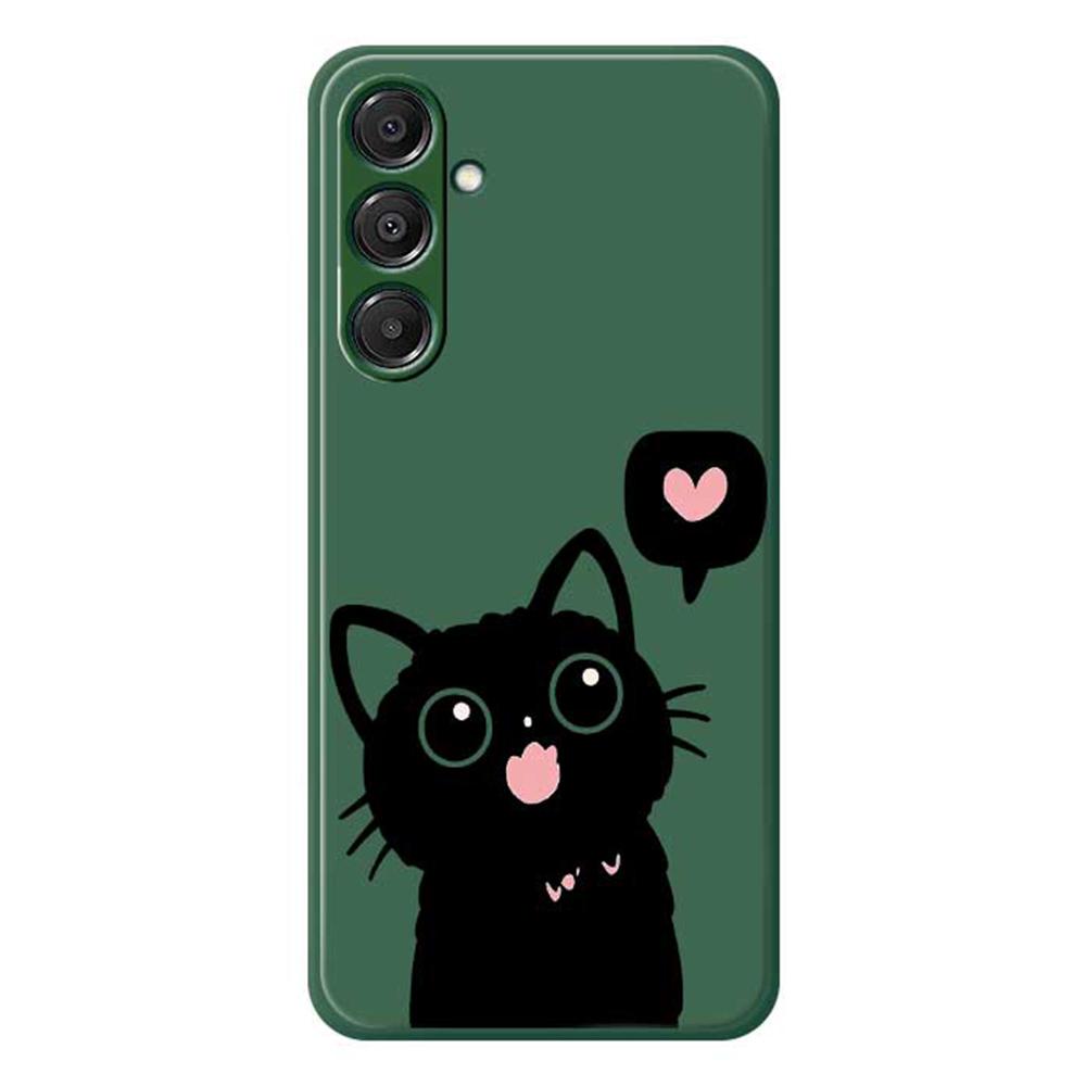 For Samsung Galaxy A16 5G/4G Case Love Black Cat Pattern Printing Straight Edge TPU Phone Back Cover