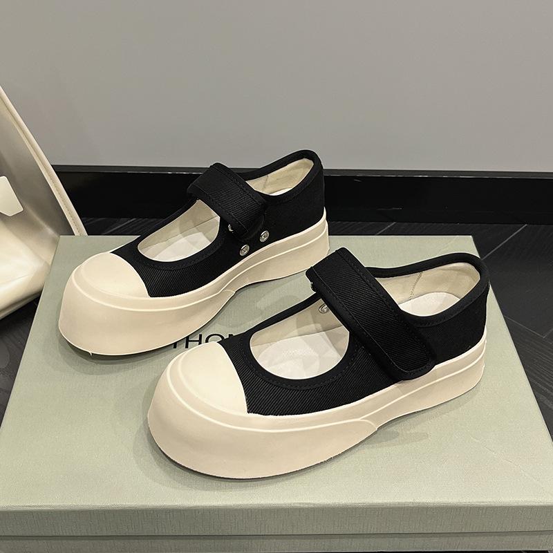 Canvas Platform Mary Jane Shoes Women's Velcro Strap Round Toe Casual Shoes