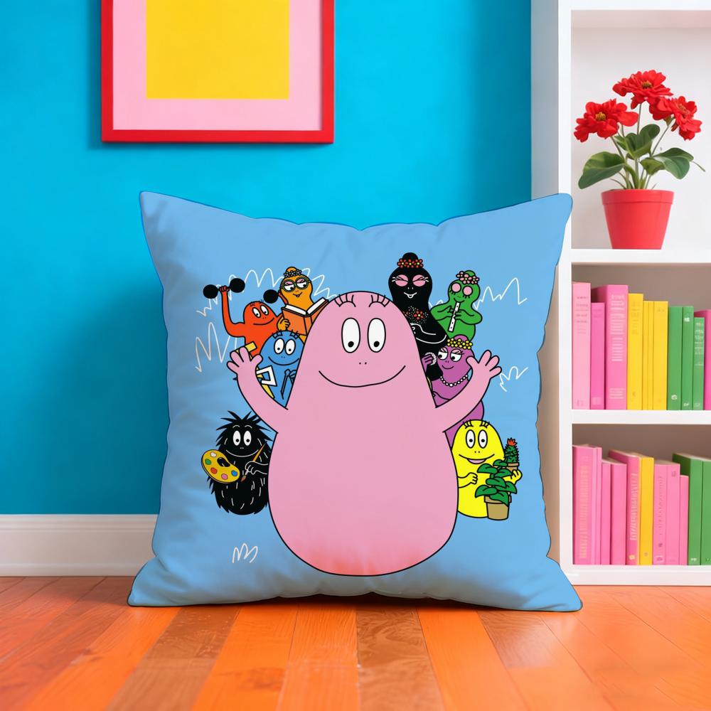 Cartoon Cute B-Barbapapas Cushion Cover Plush Fabric Soft Double-Sided Printed Sofa Warm Winter Home Gift Pillow Case