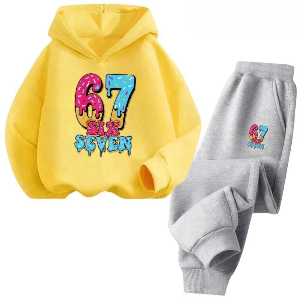Viral 67 Numble Happy Kids Outfit 4-13Y Casual Fashion Spotts Children Hoodies Set Comfortable Boy Girl Sweatshirt Set Pant Suit