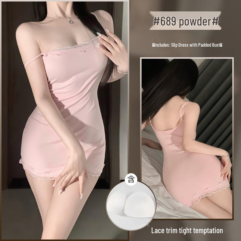 Xianyi Pure Desire Lace Splice Sexy Bodycon Sling Dress - Solid Color Sleepwear 689