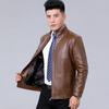 Mens Faux Leather Jacket Stand Collar Zip-Up Warm Thick Winter Business Casual Outerwear