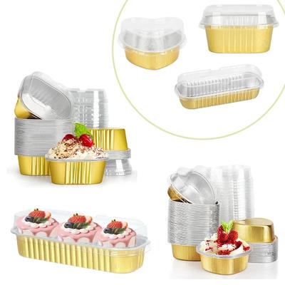 Mini Cake Pans with Lids Aluminum Foil Baking Cups Disposable Paper Cups Kitchen Brownie Pudding Dessert Muffin Cup Holders