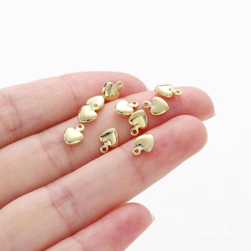 20PCS 14K 18K Gold Color Plated Brass Mini Heart Pendants For Jewelry Making Handmade DIY Earring Charms Findings Components