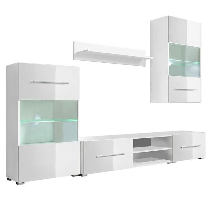 VidaXL Meuble TV mural avec éclairage LED 5 pièces Blanc