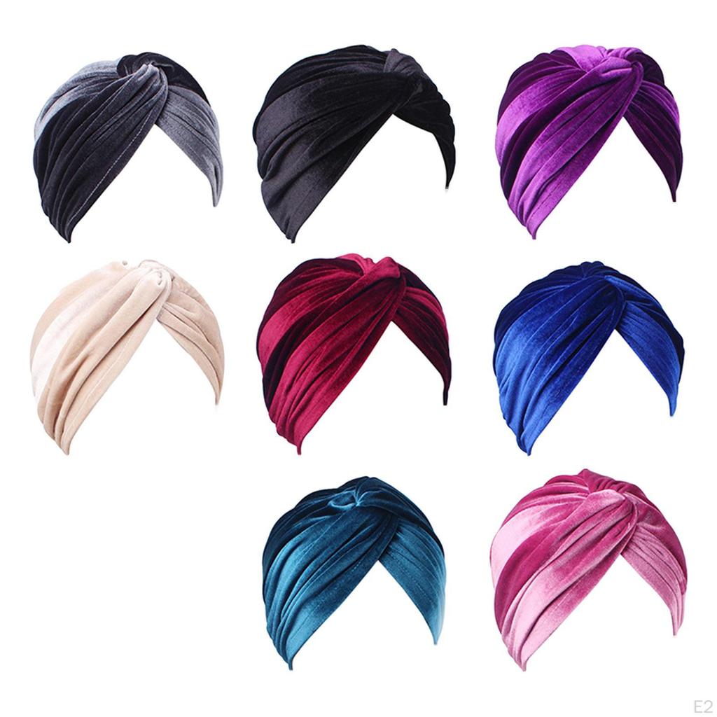 Pleated Muslim Hat Head Wrap Velvet Double Layer Chemo Caps Bright Color Headwear Women