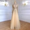 High-end evening dress female slim noble gradual change red long dress temperament celebrity banquet host long sleeve LA10111