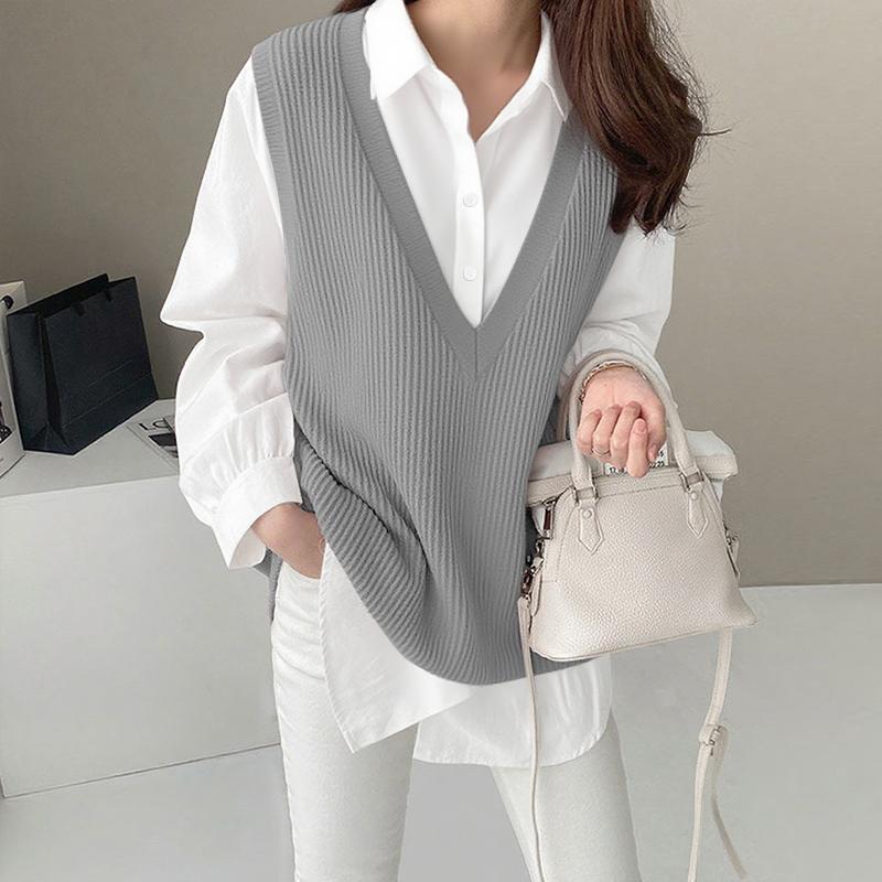 

ZANZEA Женская повседневная блузка с отложным воротником, длинными рукавами и пэчворком серый