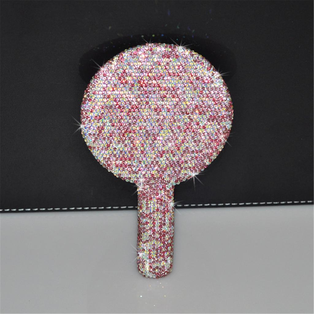 Women's Makeup Compact Mirror Sticking Diamond Hand-held Mirror ABS Fashionable High-end Beauty Handle Mirror Cosmetic Mirror
