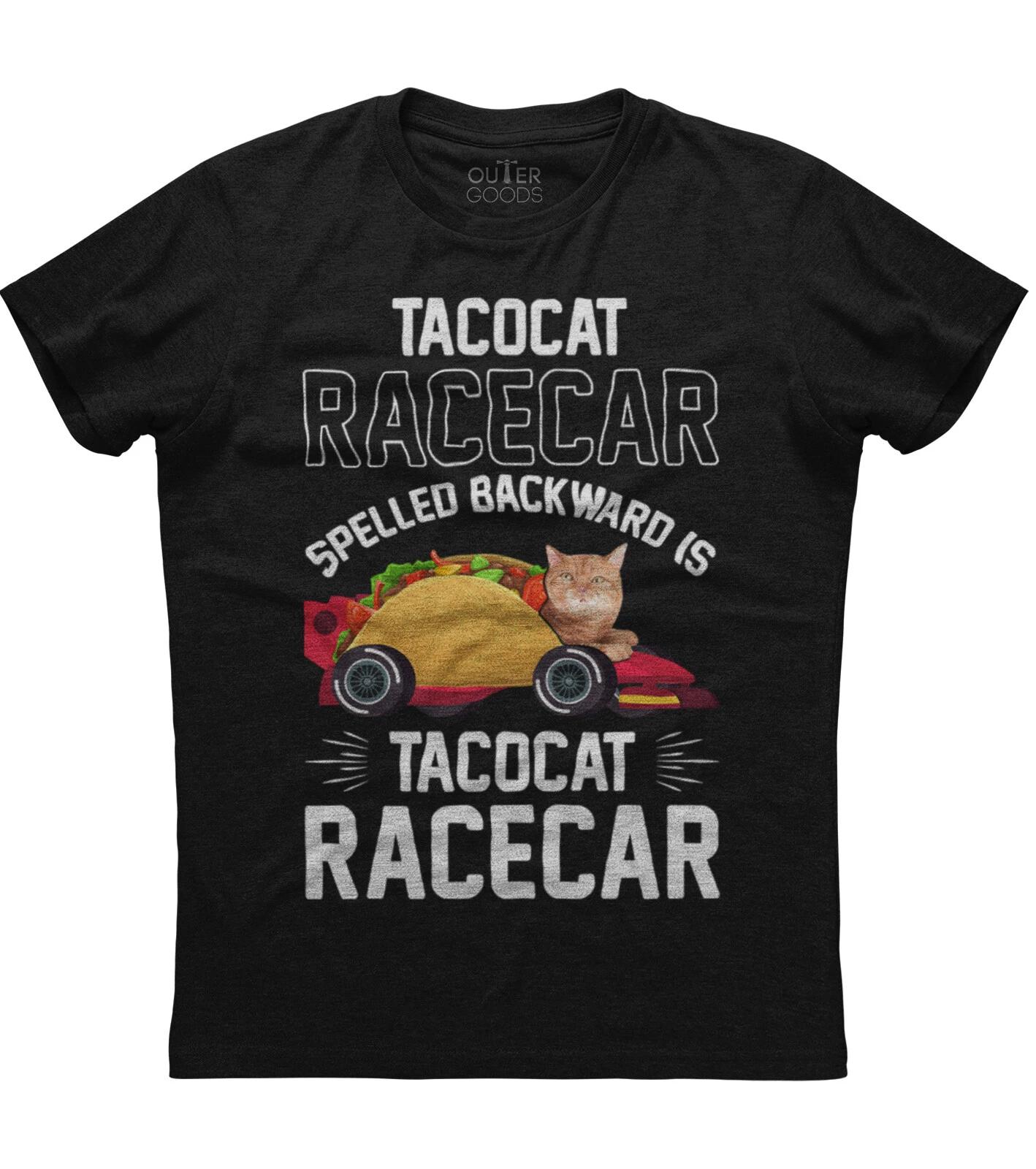 Tacocat Racecar Crazy Cat With Fast Food Mens Short Sleeve Cotton Black T-shirt L