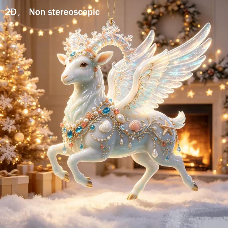 2D Red Golden Ram Christmas Hanging Ornament With Exquisite Details Glossy Finish For Christmas Tree Home Holiday Party Decorati