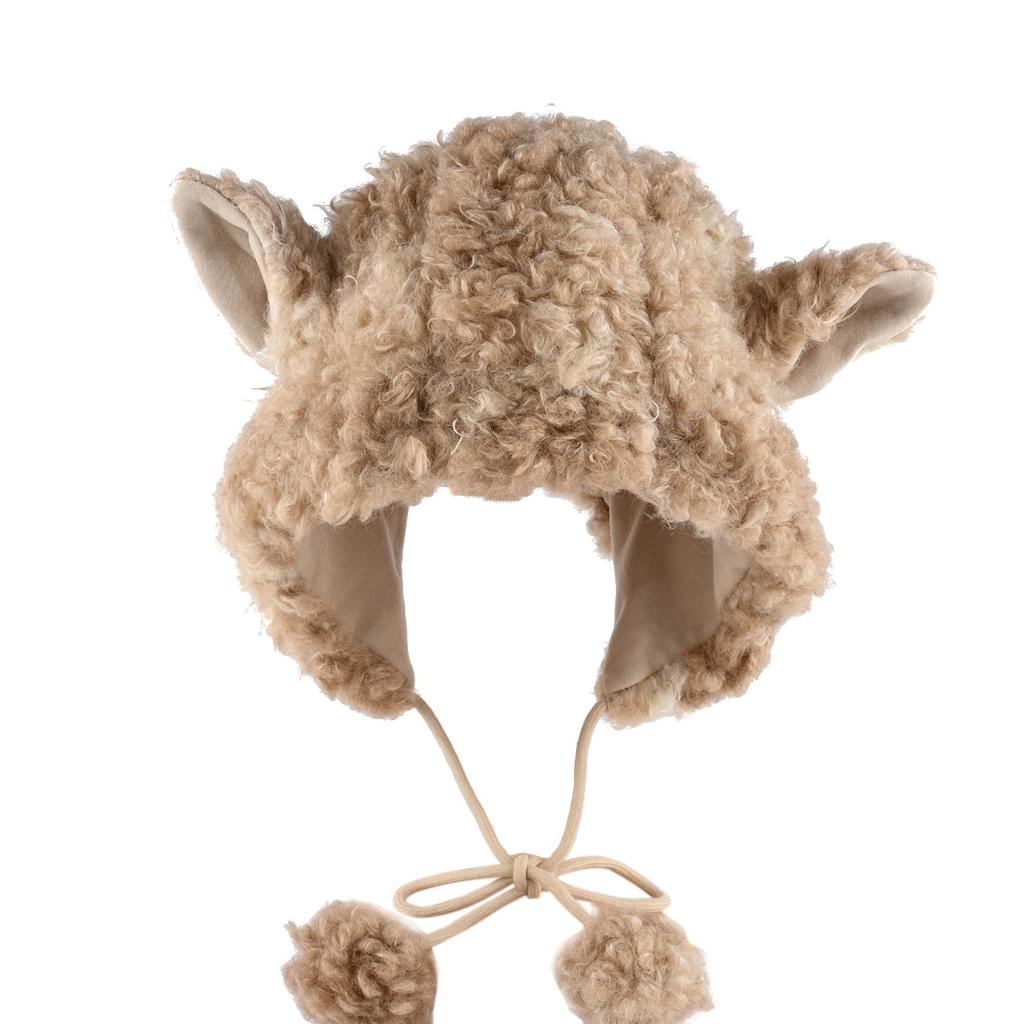 Sweet and cute sheep ears plush curly pullover hat women's autumn and winter warm windproof ear protection pullover hat