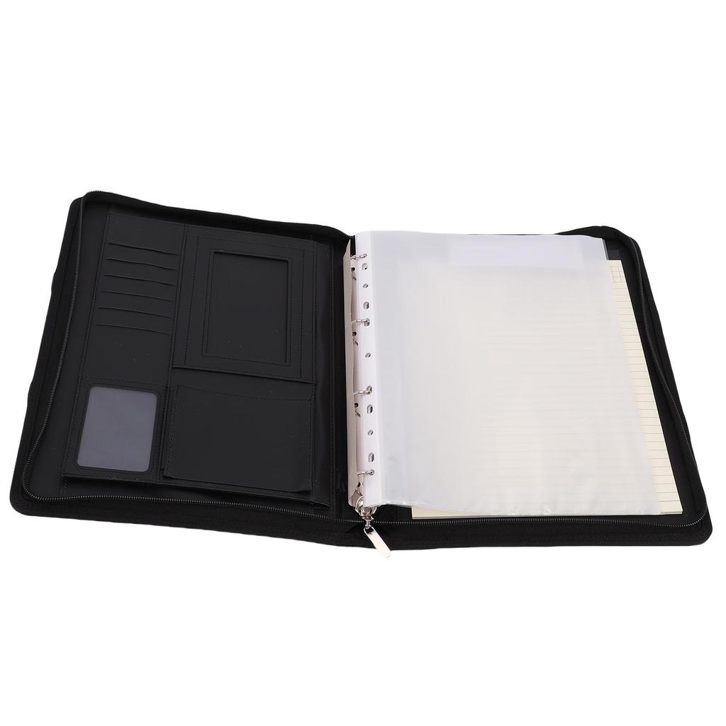 PU Leder Portfolio mit Reißverschluss 10 Ablagetaschen 30 Blatt Notizbuch 4 Ringe Binder A4 Dokumentenorganisator 10,1 Zoll