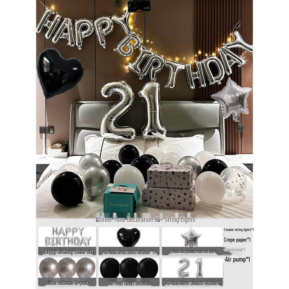 Elegant Birthday Decorations for Men: Number Balloons and High-Class Atmosphere for Husband or Boyfriend's Surprise Party.