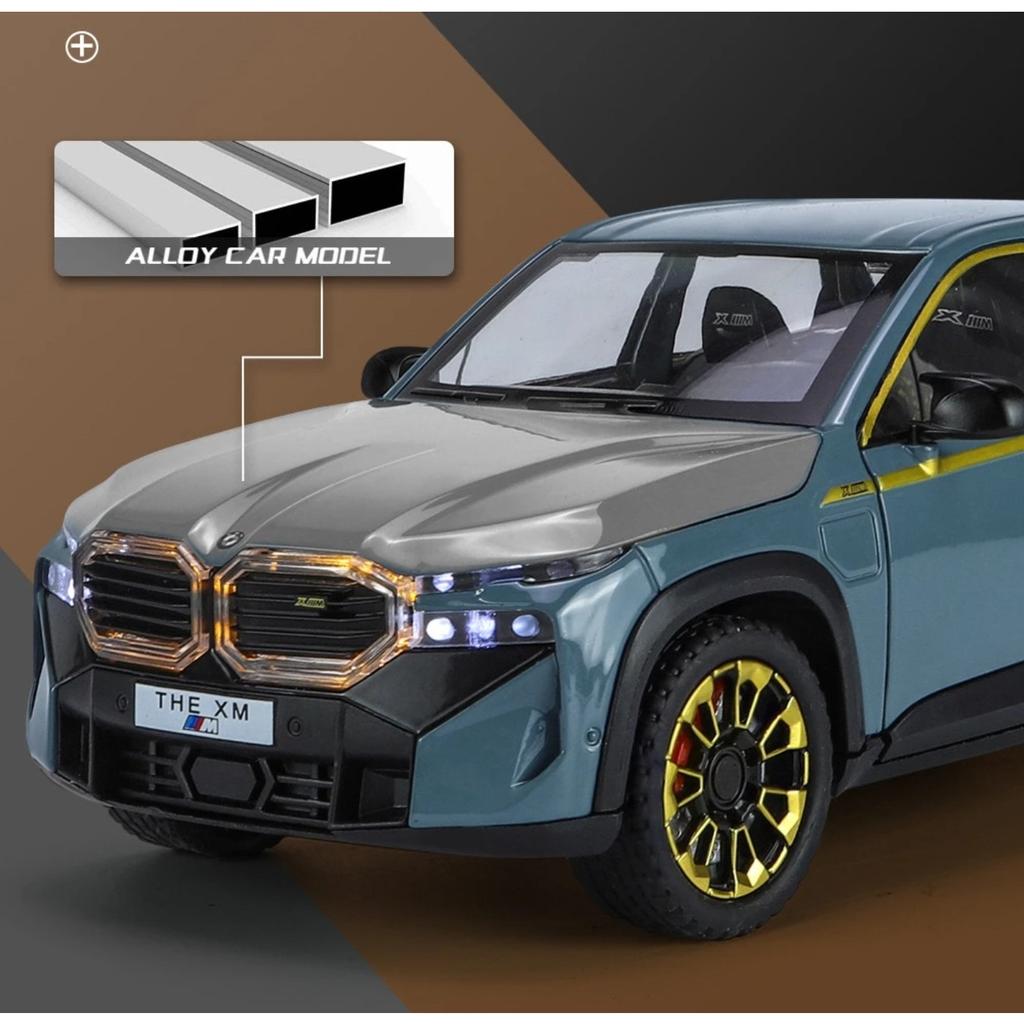 1/24 BMW XM Liga de Alumínio SUV Modelo de Carro Nova Energia Veículos Off Road Brinquedos Crianças Meninos Presente Som e Luz Coletivo Voiture Miniature