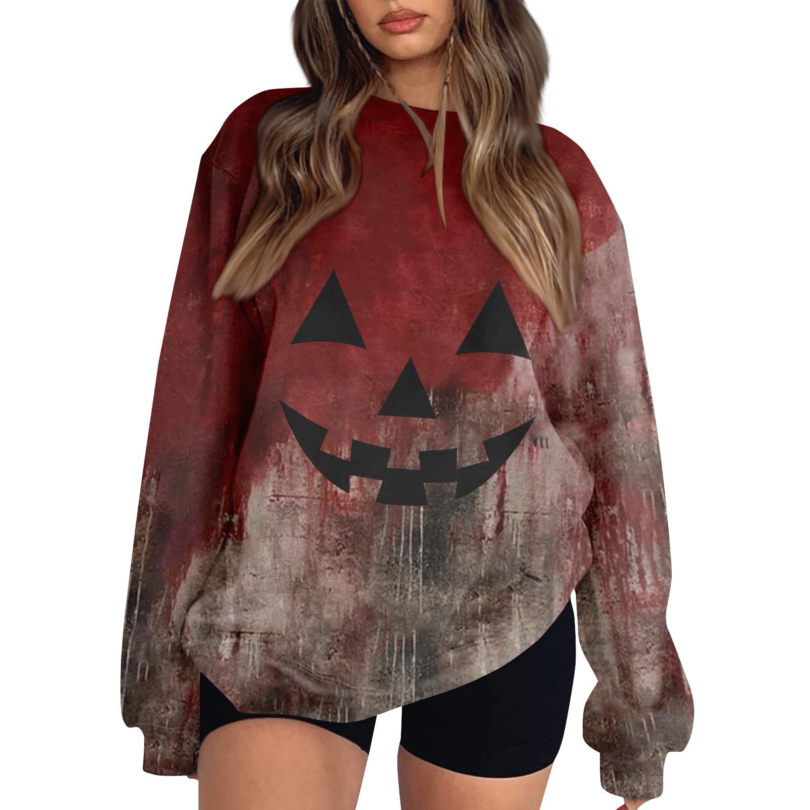 

Women s Fashion Casual Long Sleeve Halloween Printed Neck Sweatshirt Top XL