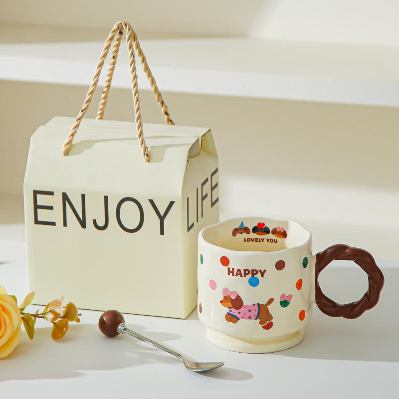 Creative cute cartoon sausage cup ceramic cup high value mug couple cup household drinking cup