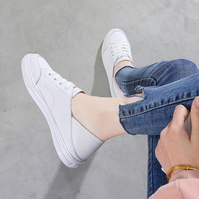 Zwei-Wege-Leder Weiße Schuhe Damenschuhe Herbst Neu Allround-Leder Flachmund Student Weichleder Slipper