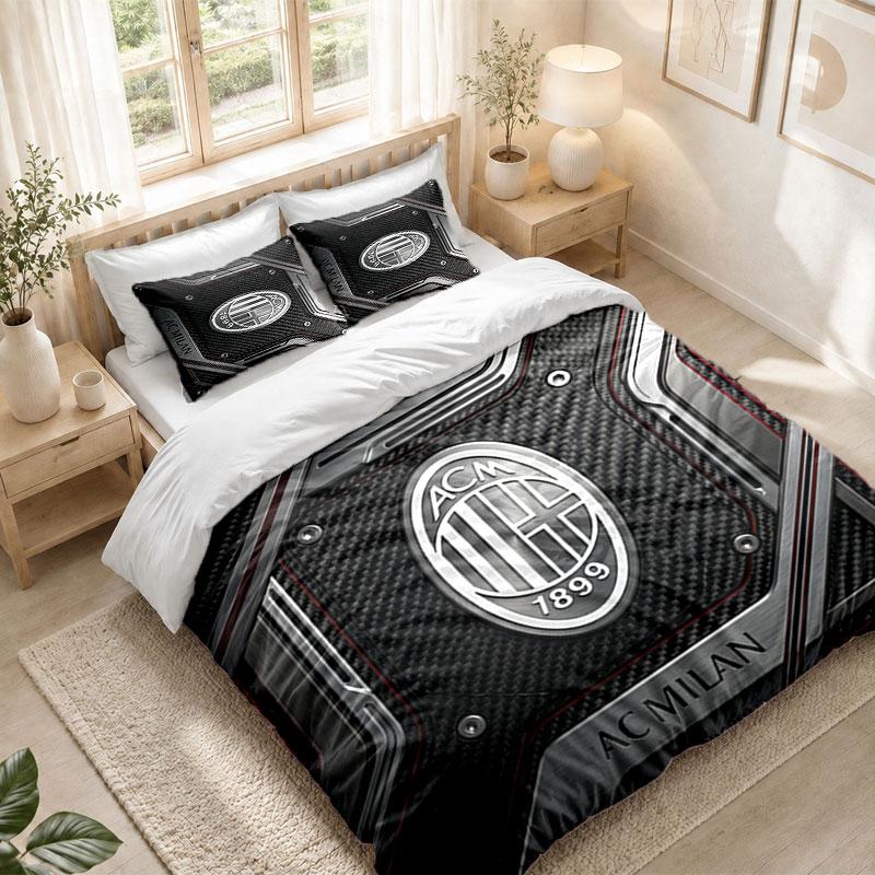 Bedding Set 1 Duvet Cover 2 Pillowcases AC Milan Print Bedroom Home Decoration