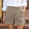 Women's Soft Cotton Linen Shorts Pockets Soft  Button Closure No Zipper Slim Fit Shorts