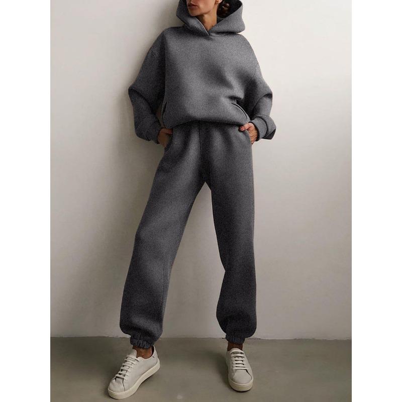 European and American Women's Casual Thick Sweater Trousers Two-piece Suit, Autumn and Winter Fashion Sports Suit, Vitality, All-match Warmth