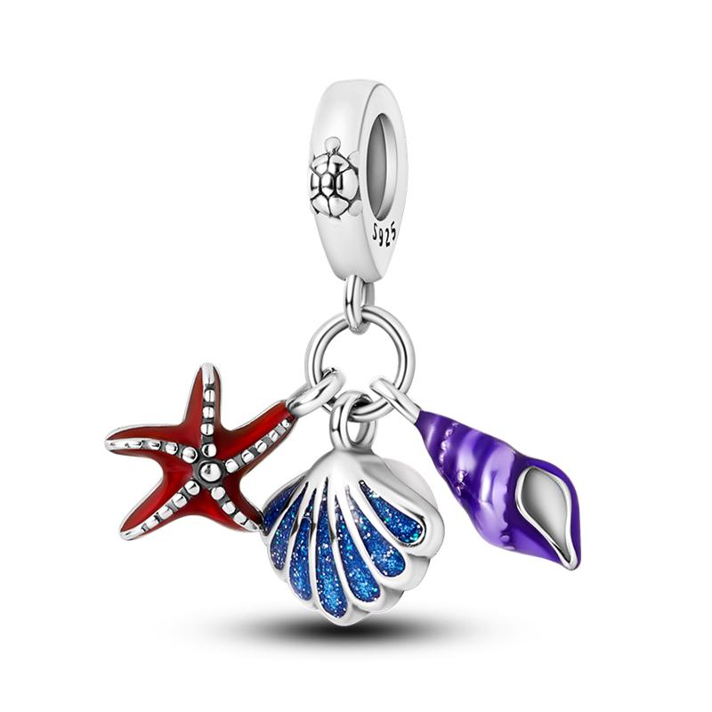 Copper Jellyfish Dolphin Turtle Starfish Shell Luminous Ocean Series Charms Beads Fit 3Mm Original Bracelets Diy Jewelry