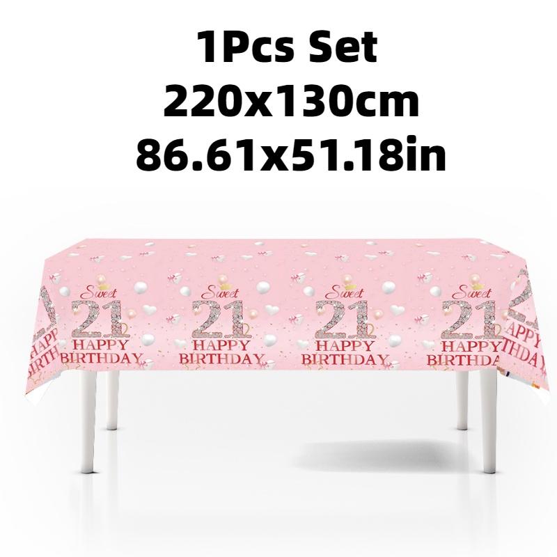 

Розовый День рождения 21 год Принадлежности Украшения Тарелка Скатерть Баннер Салфетка Чашка Tablecloth