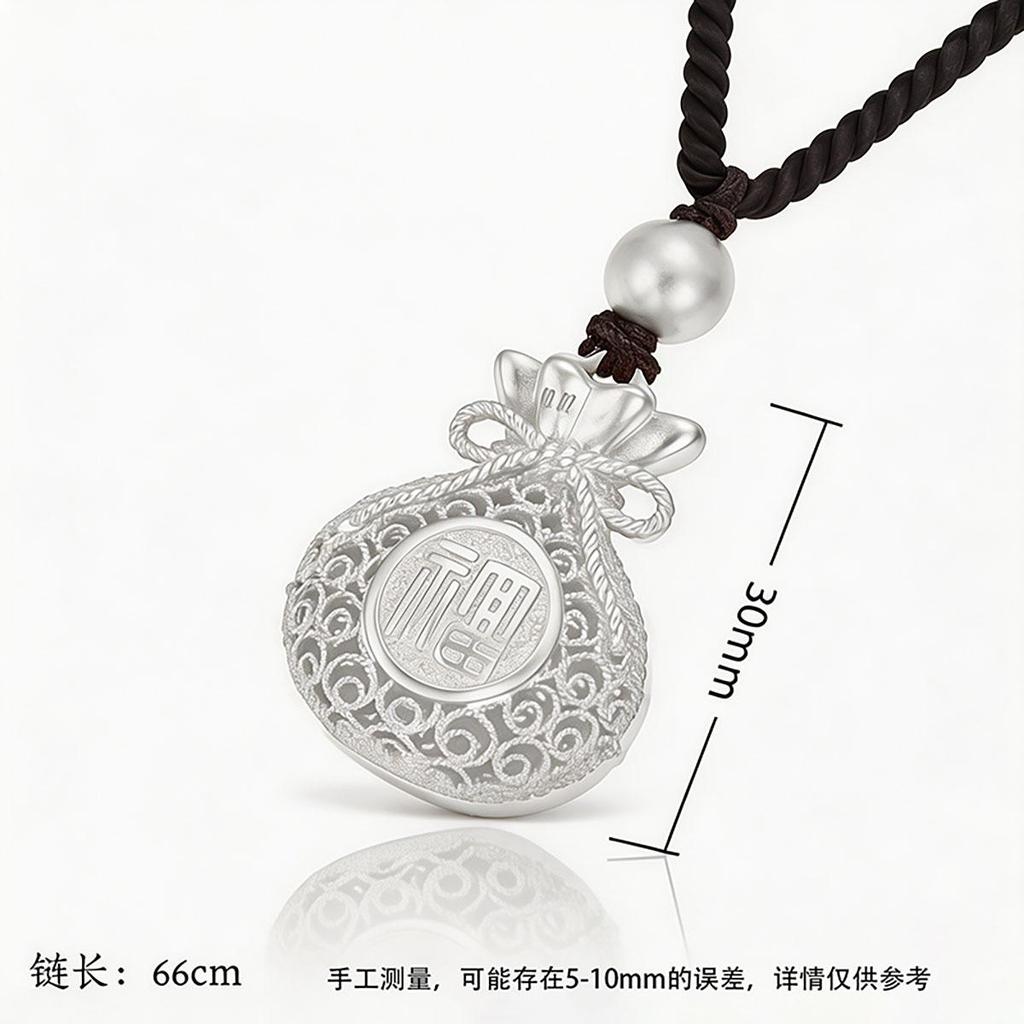 Silver Money Bag Necklace, Unisex, Design, Chinese-style, Vintage Pendant, Trendy, Chinese Style, Fortune Bag, Couple Pendant
