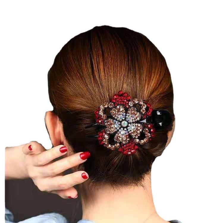 Elegant Rhinestone Duckbill Three-Tooth Updo Hair Clip for Moms