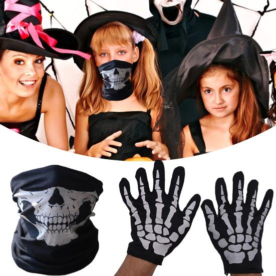 1 Set Halloween Skeleton Gloves Ghost Masque Set Creepy Scary Masque Cosplay Props Masquerade Carnival Party Halloween Costume Dress Accessories