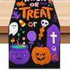 1pc Purple Halloween Table Runner Halloween Themed Tablecloth Trick or Treat Dustproof Durable Tablecloth for Dining Room Decor