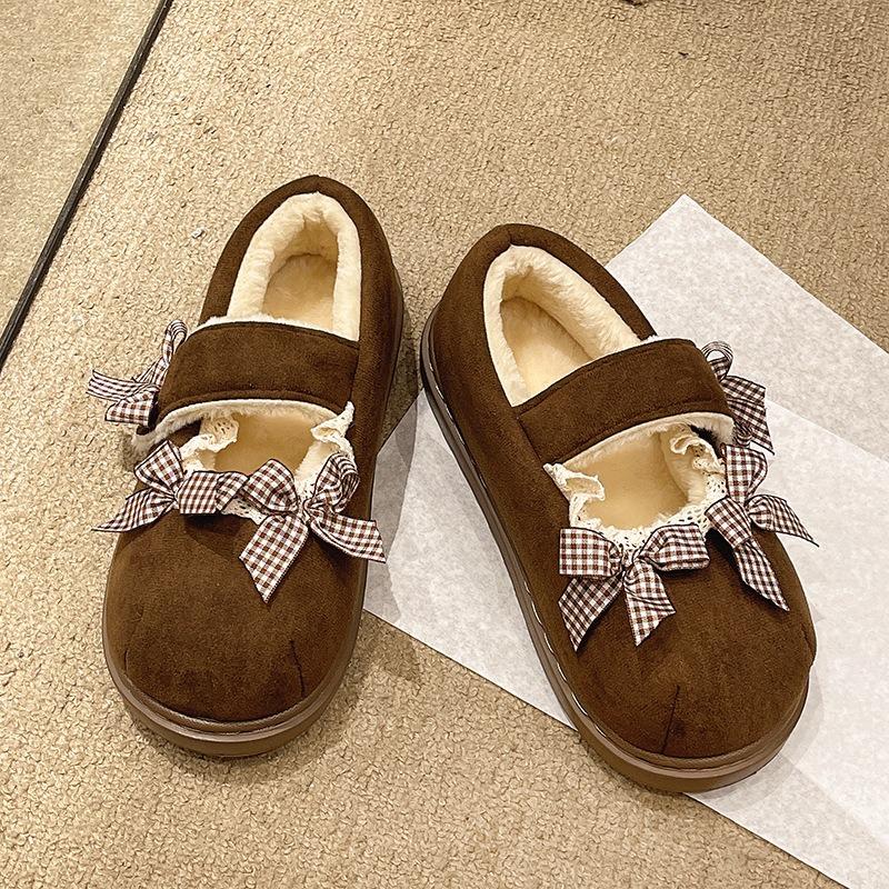 

Winter velvet Mary Jane cotton shoes, women s cute platform bag and cotton slippers, non-slip and warm cotton shoes for home wear 40-41 кофейный