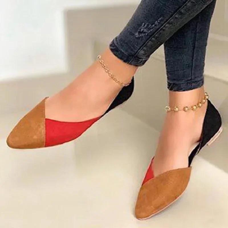 Shoes for Women 2026 Brand Slip On Women's Flats Autumn Pointed Toe Mixed Colors Flock Shallow Mouth Low-heeled Shoes Women