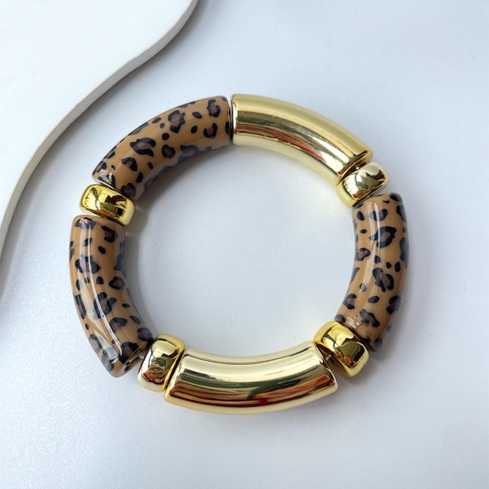 Acrylic Leopard Bracelets Beaded Curved Tube Bangle Vintage Bohemia Style Bracelets  Girls