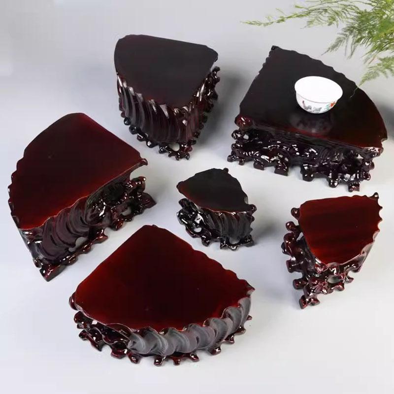 Fan-shaped Stone Base, Solid Wood Carving Ornament Base, Wooden Base for Home Decoration