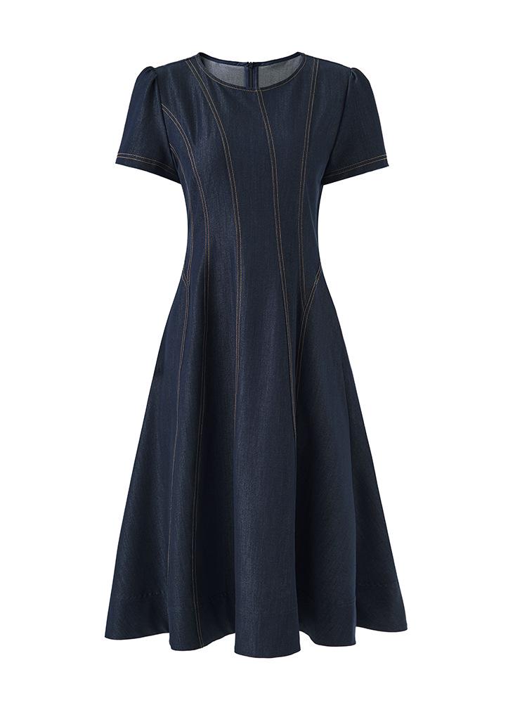 Nanyou Tencel Cotton Retro Waist-Cinched Denim Dress - Breathable, Slimming, Short-Sleeved for Spring/Summer