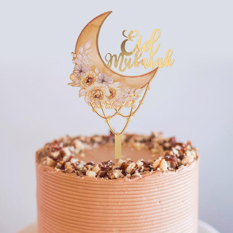 2025 Eid Mubarak Acryl-Kuchenaufsatz Islamisch Muslimisch Ramadan Party Dekoration Zubehör Mond Blume Kuchen DIY Backwerkzeuge Eid Geschenk