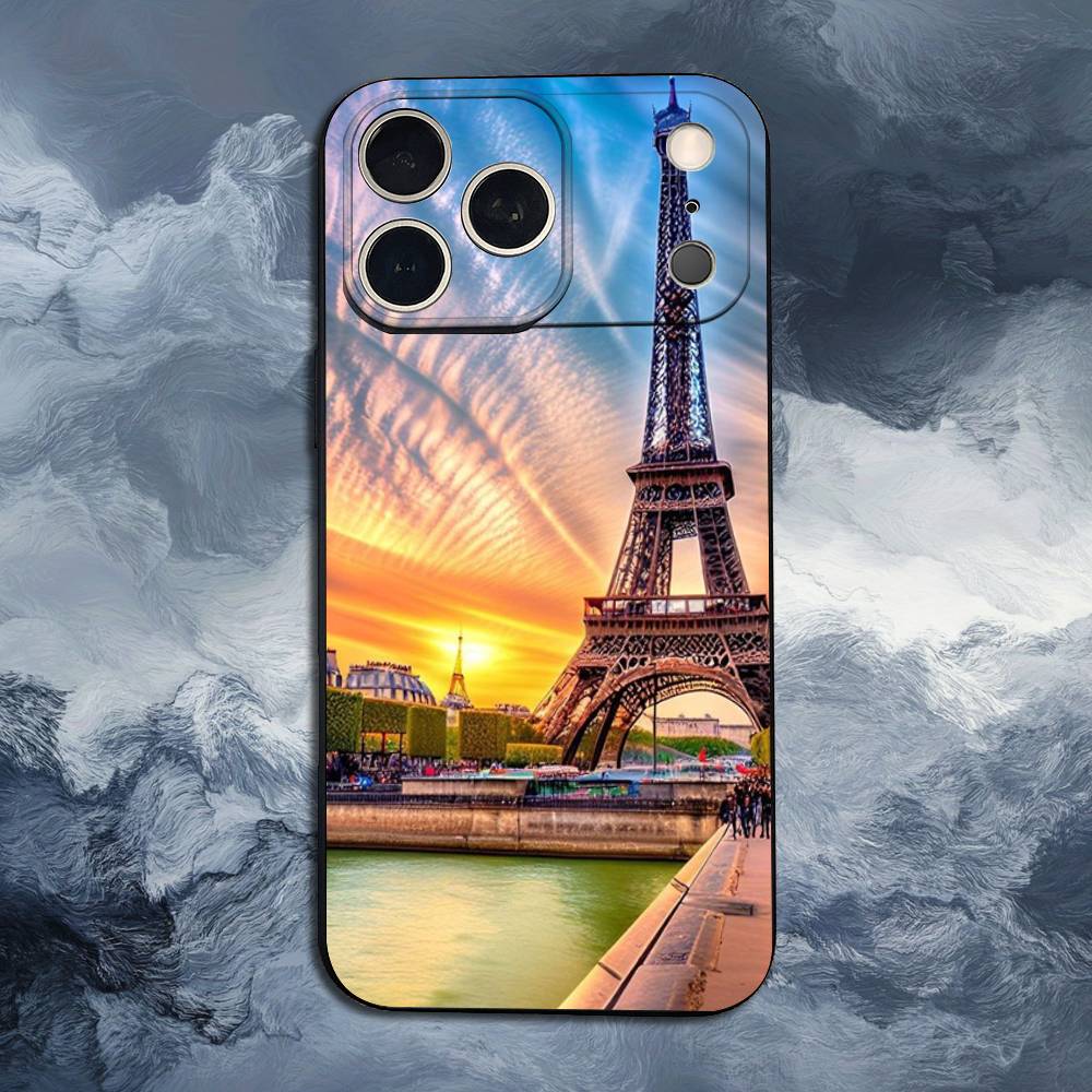 

Арт Париж Эйфелева башня Для iPhone 12,14,13,15,8,7,16,11,17,X,Mini,Plus,Pro,XR,SE,XS,Max,Мягкий силиконовый черный чехол iPhone16