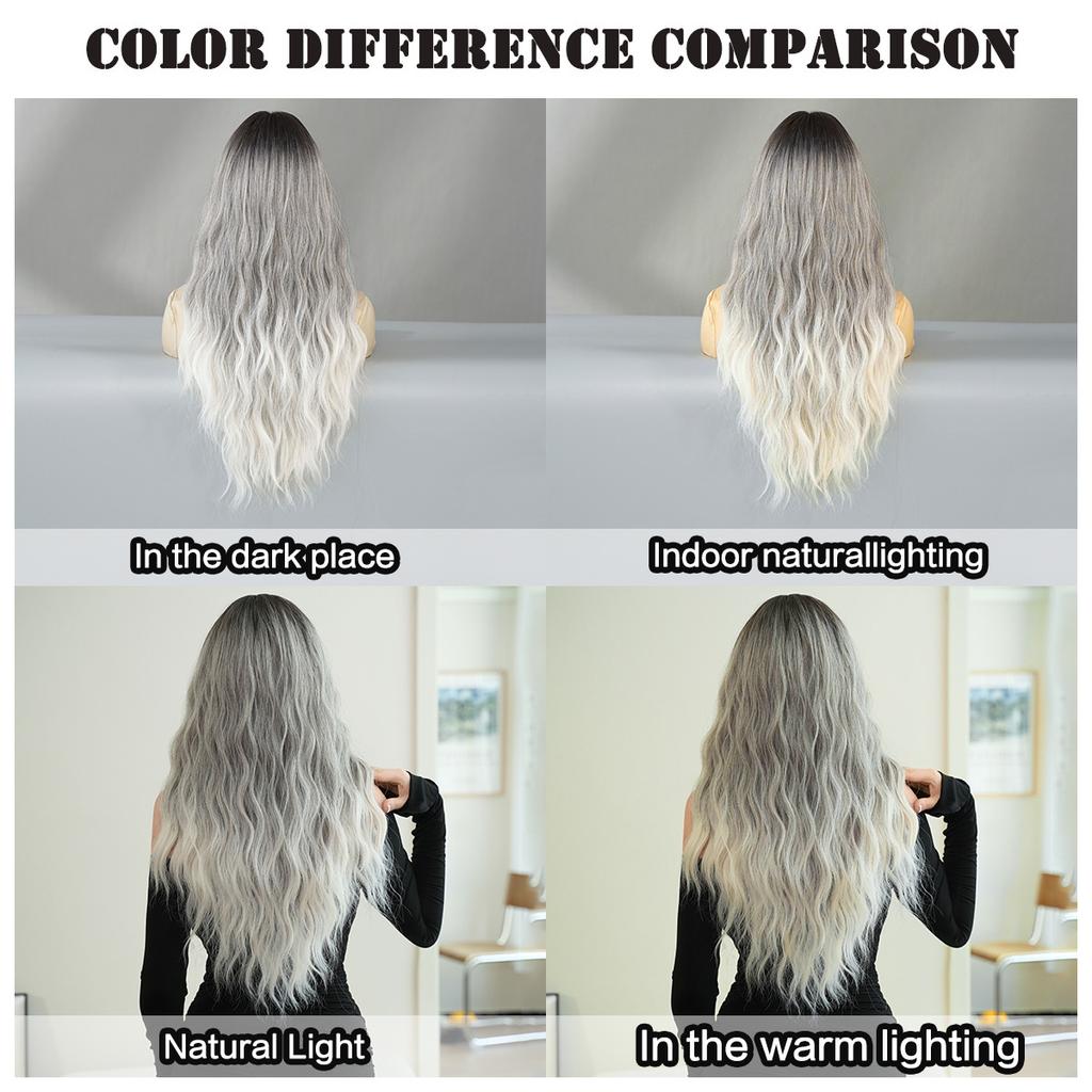 New Ladies Wig Simulation Wig 65cm Hair Gray Wig Big Wave Wig Full Headgear Rose Hair Net Headdress Beauty Decoration Wig